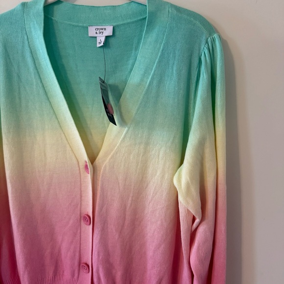 Crown & Ivory NWT Rainbow Ombre Cardigan Pastel Long Sleeve New With Tags Large - Picture 6 of 9